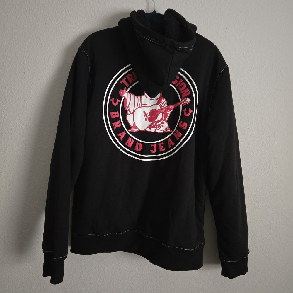 New True Religion Thick Fleece Black Hoodie for Men Sz L